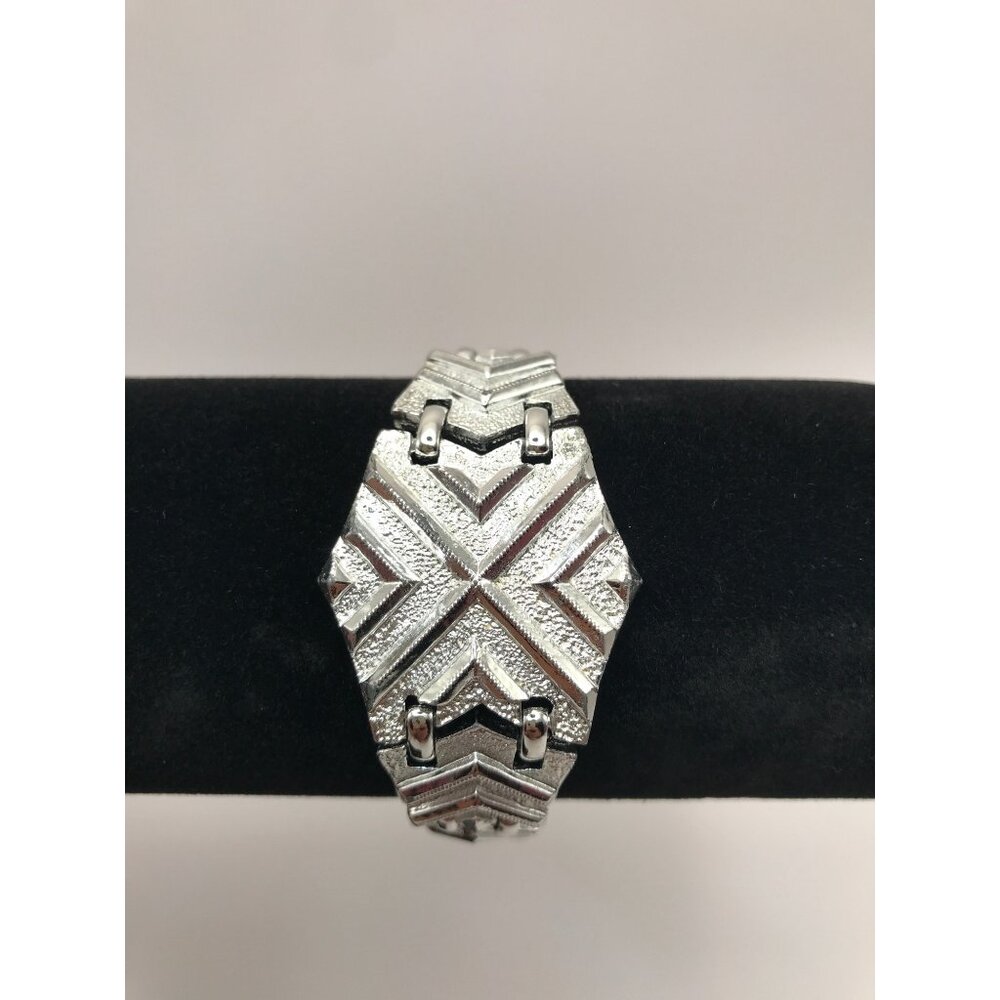 Vintage Sarah Coventry Art Deco Geometric Link Silver Tone Bracelet 7" Signed